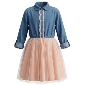 Little Lass Dress Denim Button Top Tulu Shirt Preowned